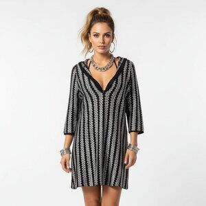 Dream Beach Gray & Black Long Sleeve Hoody Swim Bathing Suit Cover Up Dress L